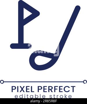 Golf driver and cup tag pixel perfect linear ui icon Stock Vector