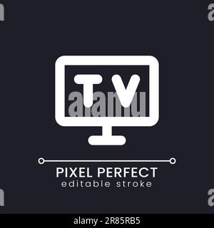Television pixel perfect white linear ui icon for dark theme Stock Vector