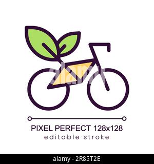 Bicycle with leaves pixel perfect RGB color icon Stock Vector
