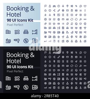 Booking and hotel pixel perfect linear ui icons kit for dark, light mode Stock Vector