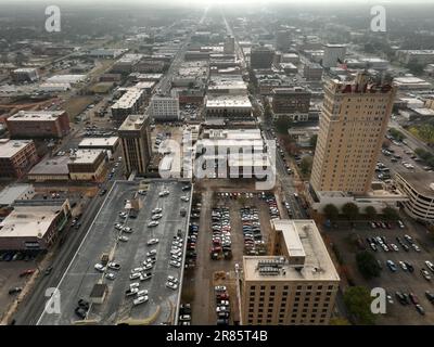 An aerial view of the Waco skyline with the Alico Building in the foreground. Texas, USA. Stock Photo