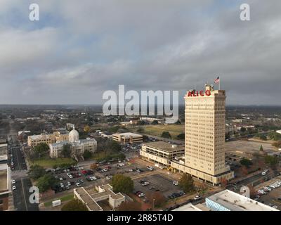 An aerial view of the Waco skyline with the Alico Building in the foreground. Texas, USA. Stock Photo