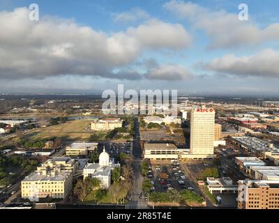 An aerial view of the Waco skyline with the Alico Building in the foreground. Texas, USA. Stock Photo