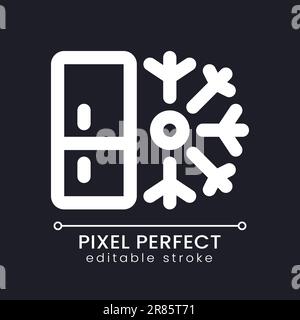 Refrigerator pixel perfect white linear ui icon for dark theme Stock Vector