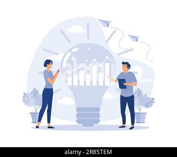 Financial Growth Plan, Analyst Showing Increasing Rates Diagram on Lightbulb, flat vector modern illustration Stock Vector