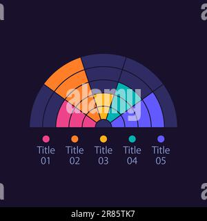 Semi circle infographic chart design template for dark theme Stock Vector