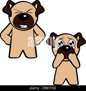 crying pug dog character cartoon standing expressions pack collection in vector format Stock Vector