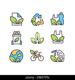 Recycling materials pixel perfect RGB color icons set Stock Vector