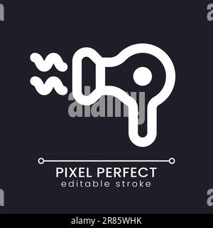 Hair dryer pixel perfect white linear ui icon for dark theme Stock Vector