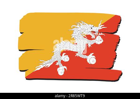 Bhutan Flag with colored hand drawn lines in Vector Format Stock Vector