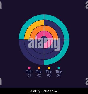 Concentric radial infographic chart design template for dark theme Stock Vector