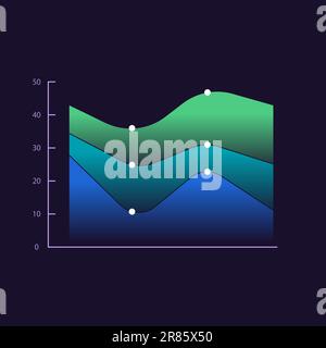 Stacked area infographic chart design template for dark theme Stock Vector