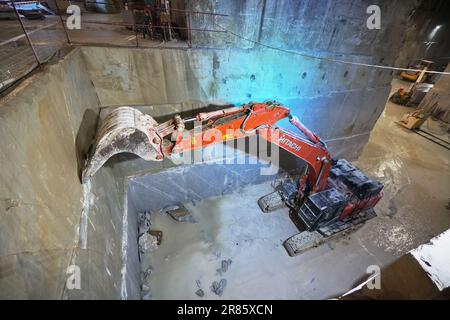 CARRARA, ITALY - June 10, 2023: View of industrial marble quarry site in Carrara Stock Photo