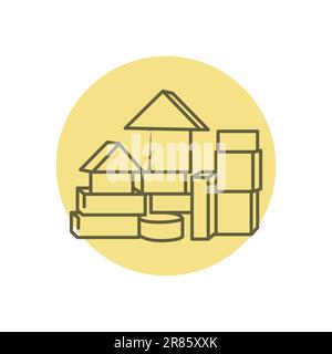 Wooden building blocks black line icon. Pictogram for web page, mobile app, promo. Stock Vector