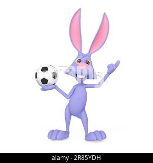 rabbit cartoon is holding a soccer ball, 3d illustration Stock Photo