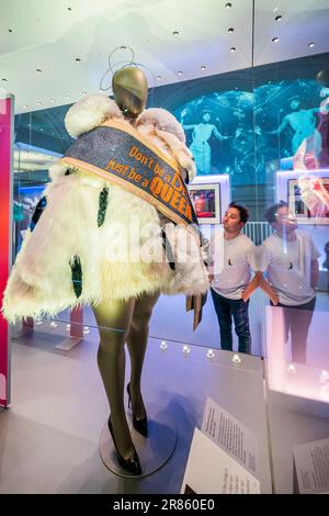 EMBARGO Until 00:01 AM on 20 June 2023 (ok for press tomorrow but not online till then). London, UK. 19th June, 2023. Lizzo wearing faux-ermine dress with 'Don't Be a Drag Just Be a Queen' sash by Viktor&Rolf, New York City, 2021 - DIVA a new exhibition at the Victoria and Albert museum. It includes 60 iconic looks and over 250 objects, including fashion, photographs, posters and a sonic headset experience playing a soundtrack of key diva hits. Credit: Guy Bell/Alamy Live News Stock Photo