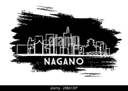 Nagano Japan City Skyline Silhouette. Hand Drawn Sketch. Business Travel and Tourism Concept with Modern Architecture. Vector Illustration. Stock Vector