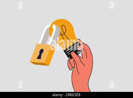 Intellectual property and copyright protection of property. Copyrights and their protection. Commodity brand and owned rights. Vector illustration con Stock Vector
