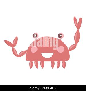 Cute cartoon style crab character smiling and waving claw, vector illustration Stock Vector