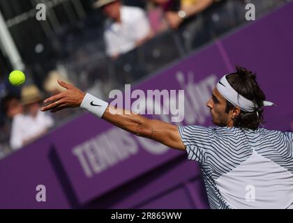 London, UK. 19th June 2023; Cinch Championships, Queens Club, West Kensington, London, England: Cinch Championships Queens Club, Day 1; Lorenzo Musetti (ITA) serves to Jan Choinski (GBR) Credit: Action Plus Sports Images/Alamy Live News Stock Photo