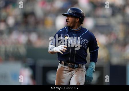 St. Petersburg, FL. USA; Tampa Bay Rays shortstop Wander Franco (5) showing  off his brightly colored retro Devil Rays socks and how they match his Un  Stock Photo - Alamy