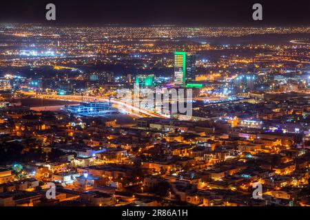 Night panorama of residential district of Riyadh city, Al Riyadh, Saudi Arabia Stock Photo