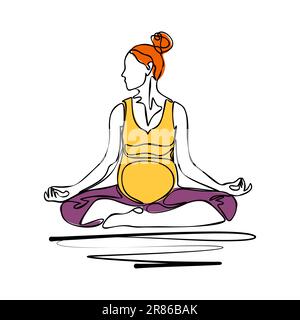 One continuous single drawing line Vector illustration of yoga pose for pregnant. International yoga day. Stock Vector