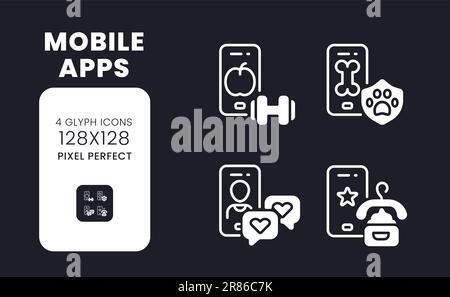 Mobile apps white solid desktop icons set Stock Vector