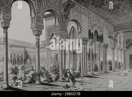 Granada, Andalusia, Spain. Alhambra Palace. Interior view. Engraving. 'Les Arts au Moyen Age et a l'Epoque de la Renaissance', by Paul Lacroix. París, 1877. Stock Photo