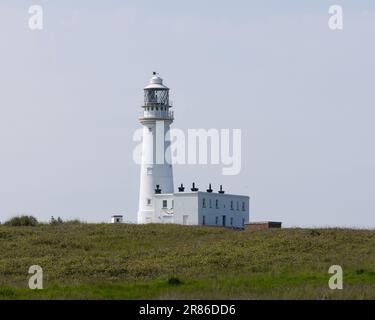 Flambrough Head Lighthouse in Yorkshire Stock Photo