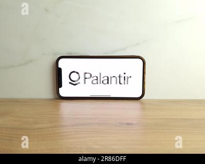 Konskie, Poland - June 17, 2023: Palantir Technologies company logo displayed on mobile phone screen Stock Photo