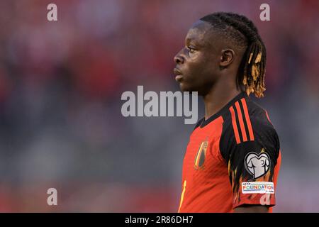 BRUSSELS, BELGIUM - December 08: Jeremy Doku of Anderlecht and Maxime Busi  of Charleroi fight for the ball during the Jupiler Pro League match day 18  between Rsc Anderlecht vs Sporting Charleroi