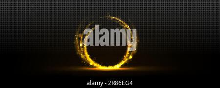 Circle of gold light glow with bokeh effect and sparks. Abstract luxury banner template with golden ring with shine isolated on transparent background Stock Vector