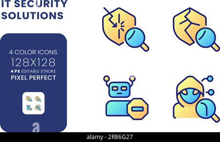 Cybersecurity solutions gradient fill desktop icons Stock Vector