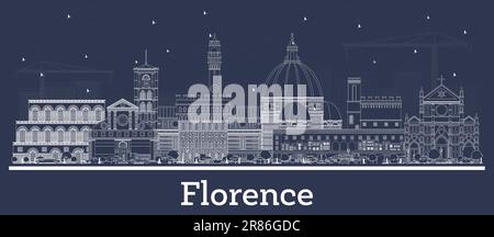 Outline Florence Italy City Skyline with White Buildings. Vector Illustration. Business Travel and Tourism Concept with Modern Architecture. Stock Vector