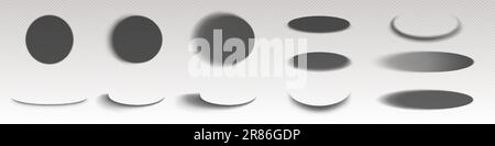 Circle drop shadows, round and ellipse shades. Soft gray oval gradients in side and top view isolated on transparent background, vector realistic illu Stock Vector