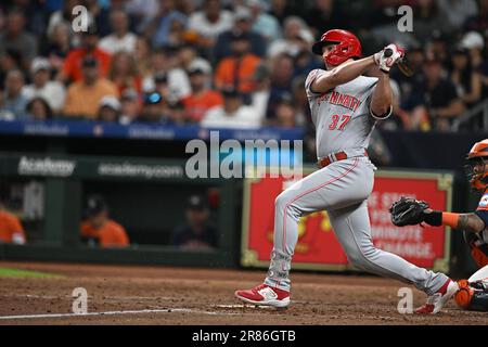 Cincinnati Reds designated hitter Tyler Stephenson (37) hits a 357-foot ...