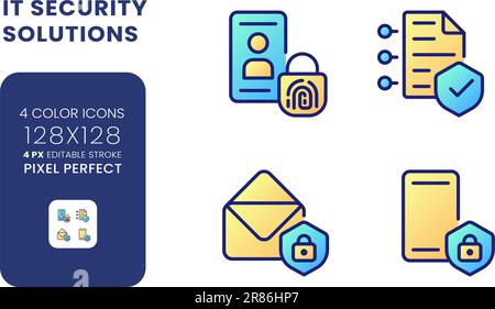 Cyber security solutions gradient fill desktop icons Stock Vector