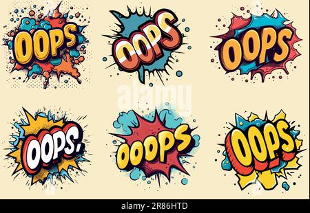 Set of Clouds With Oops Pop Art Message Stock Vector