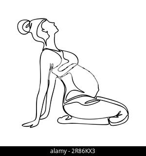 One continuous single drawing line Vector illustration of yoga pose for pregnant. International yoga day. Stock Vector