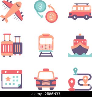 Tourism and Travel Icon Set in Flat Style Icon Stock Vector
