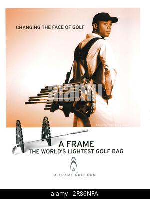 The A-Frame golf carrier with Andrew Harriman Harlequins advert in a Collections magazine 2014 Stock Photo