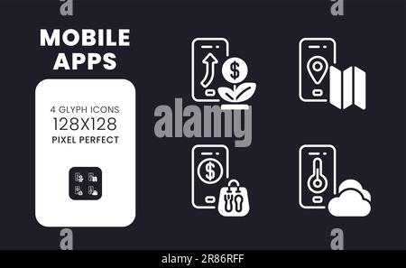Mobile apps white solid desktop icons set Stock Vector