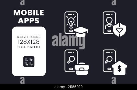 Mobile apps white solid desktop icons set Stock Vector