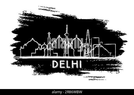 Delhi India City Skyline Silhouette. Hand Drawn Sketch. Business Travel and Tourism Concept with Modern Architecture. Vector Illustration. Stock Vector