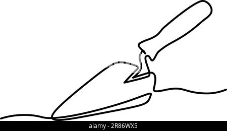 Bricklayer trowel. Continuous one line drawing. Construction and repair. Vector illustration on white background. Stock Vector