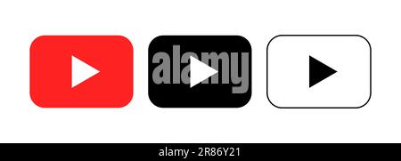 Bolognia, Italy - 06092023. Set of neon youtube ui ux icons. Glowing sign logo vector Stock Vector