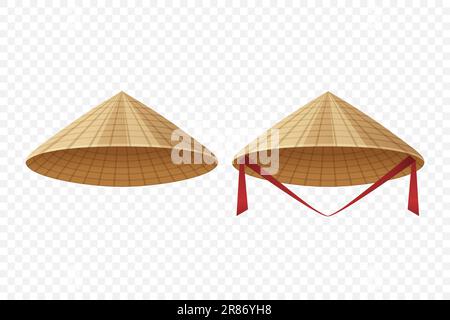 Vector Chinese, Asian, Vietnamese Traditional Conical Straw Hat Icon Set Closeup Isolated. Vietnamese Triangle Nonla Hat. Non La Headdress. Vietnamese Stock Vector