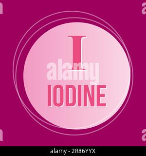 Iodine chemical element round icon, dark rose background, vector medical illustration Stock Vector