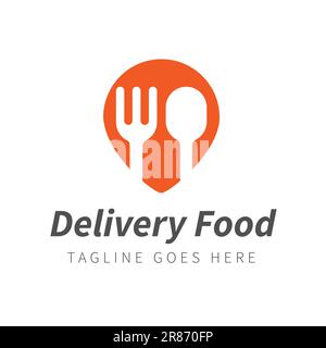 Fork Spoon Design Inspiration with Sign symbol,Located pin Isolated in flat style. can be used Food delivery Logo. restaurant Stock Vector